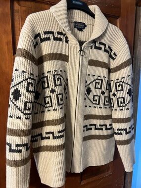 “The Big Lebowski “Pendleton Cream, Brown & Black Southwestern Zip Cardigan